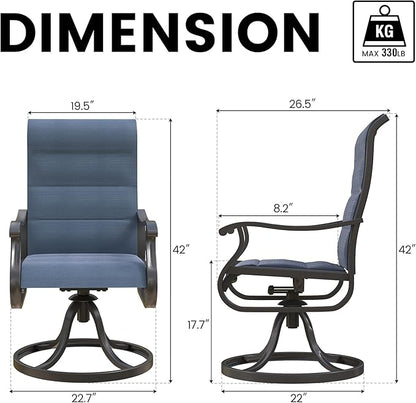 Patio Swivel Chairs Set of 6, Outdoor Dining Chairs with High Back, All-Weather Swivel Rocker Chair for Lawn, Porch or Garden (Padded Navy)