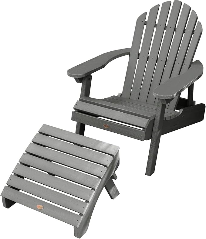 highwood AD-KITCHL1-CGE Hamilton Folding & Reclining Adirondack Chair with Ottoman, Coastal Teak
