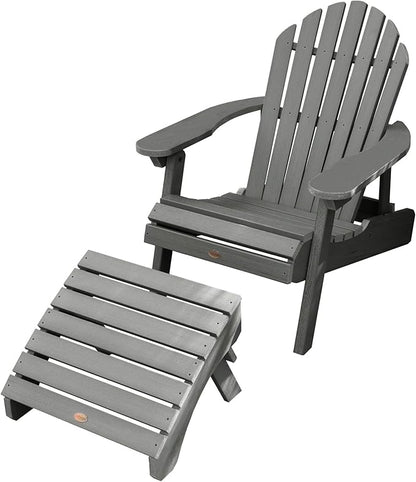 highwood AD-KITCHL1-CGE Hamilton Folding & Reclining Adirondack Chair with Ottoman, Coastal Teak