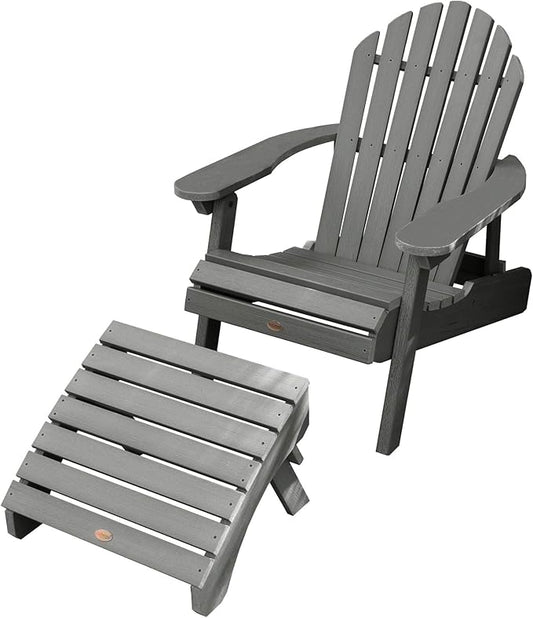 highwood AD-KITCHL1-CGE Hamilton Folding & Reclining Adirondack Chair with Ottoman, Coastal Teak