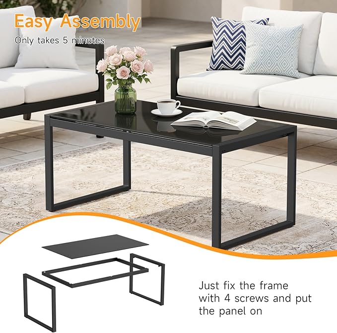 ONBRILL Rectangle Coffee Table with Tempered Glass Desktop - Photo 7