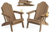 LUE BONA Folding Adirondack Chair, Chairs Set of 6, Cup Holder, Woodgrain, Fire Pit, Patio, Pool, Brown - Photo 7