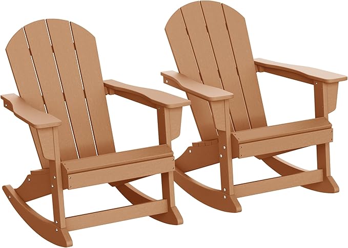 WestinTrends Malibu 2 Piece Set Outdoor/Patio Poly Adirondack Rocking Chairs (2 Seater), Teak