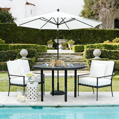 60" Round Outdoor Patio Table for 8, Metal Black Dining Table with Adjustable Umbrella Hole, Garden, Backyard & Deck Bistro Table