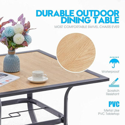 VICLLAX Outdoor Patio Metal Dining Table with Umbrella Hole- Outdoor Patio Garden Furniture (4 Seats, Grey)