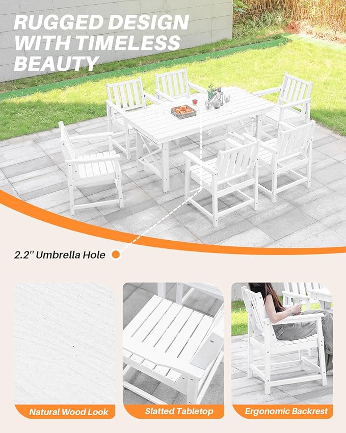 HDPE Patio Dining Set, 5-Piece Outdoor Table and Chairs with Umbrella Hole, Modern Outdoor Dining Set for 4 - Photo 8