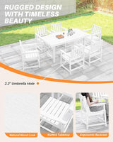 HDPE Patio Dining Set, 5-Piece Outdoor Table and Chairs with Umbrella Hole, Modern Outdoor Dining Set for 4 - Photo 8
