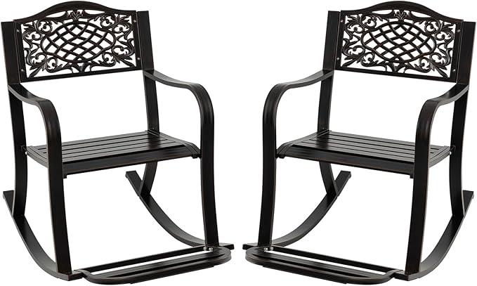 Giantex Patio Rocking Chair, Outdoor Cast Aluminum Rocker w/Footrest, Backrest & Curved Armrests, Heavy-Duty Metal Classic Rocking Leisure Seat for Backyard, Poolside, Balcony (Antique Brown,2)