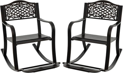 Giantex Patio Rocking Chair, Outdoor Cast Aluminum Rocker w/Footrest, Backrest & Curved Armrests, Heavy-Duty Metal Classic Rocking Leisure Seat for Backyard, Poolside, Balcony (Antique Brown,2)