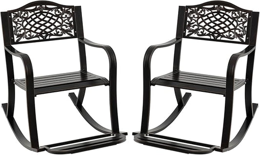 Giantex Patio Rocking Chair, Outdoor Cast Aluminum Rocker w/Footrest, Backrest & Curved Armrests, Heavy-Duty Metal Classic Rocking Leisure Seat for Backyard, Poolside, Balcony (Antique Brown,2)