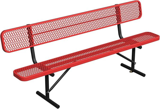 8FT Park Bench for Outside Heavy Duty Metal Mesh Bench with Back Portable Frame, Commercial Steel Bench Outdoor Garden Benches for Lawn, Park, Deck, Garden, Patio, Porch (Red, 8FT)