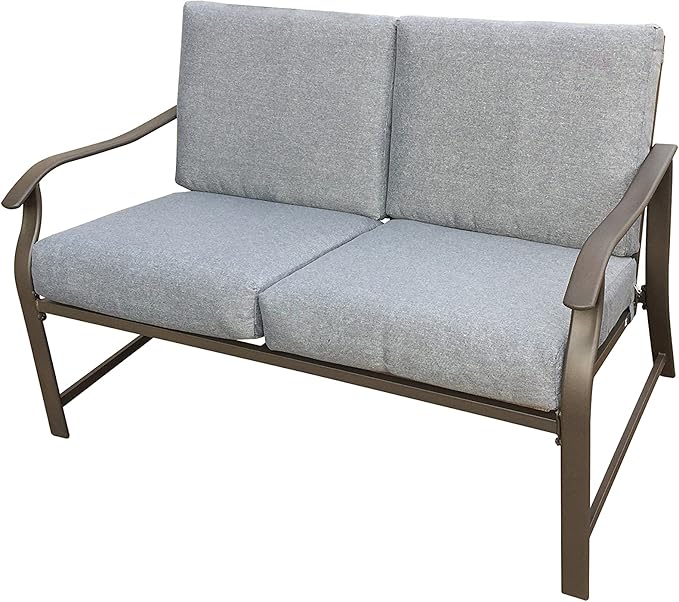 HomVent Outdoor Patio Furniture Love Seat and Coffee Table Set, Outdoor Bench Patio Loveseat Bench with Cushion and Metal Frame, Loveseat Furniture Set Sofa for Garden, Yard, Patio or Poolside (Gray)