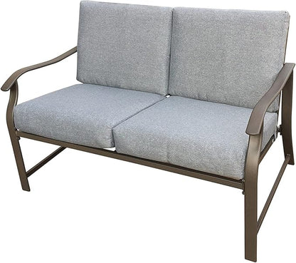 HomVent Outdoor Patio Furniture Love Seat and Coffee Table Set, Outdoor Bench Patio Loveseat Bench with Cushion and Metal Frame, Loveseat Furniture Set Sofa for Garden, Yard, Patio or Poolside (Gray)