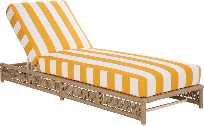 SAFAVIEH Outdoor Patio Furniture Collection – Callan Tan Rope & Yellow Stripe Cushion Lounger, Fully Assembled Outdoor Chaise, Modern Low-Profile Design (PAT7546Y)