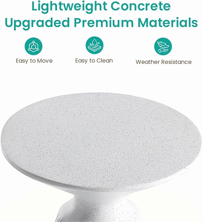 SUNBURY Outdoor Side Table, Round Concrete Side Table, Mushroom End Table for Plant Stand, Modern Accent Table, Marble Garden Stool for Patio, Poolside, Spotted White