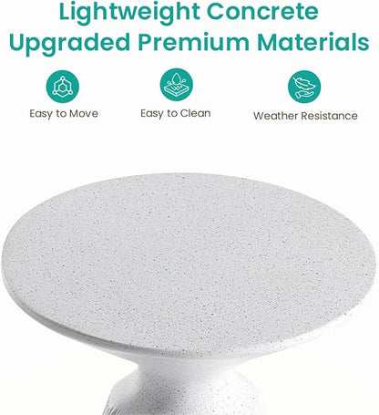 SUNBURY Outdoor Side Table, Round Concrete Side Table, Mushroom End Table for Plant Stand, Modern Accent Table, Marble Garden Stool for Patio, Poolside, Spotted White