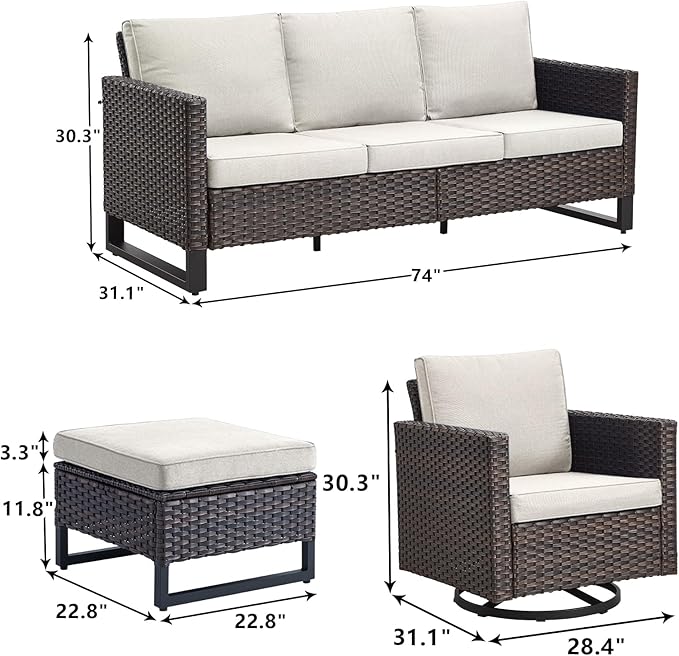 Rilyson Wicker Outdoor Patio Furniture Set - 7 Piece Patio Conversation Set with 4 Swivel Rocker Chairs - Photo 2