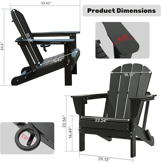 Domi Folding Adirondack Chair, HDPE Adirondack Chair with Cup Holder - Photo 3