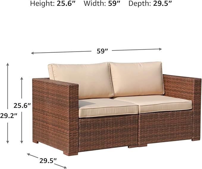Patiorama Outdoor Wicker Loveseat 2 Pieces, All Weather Brown PE Rattan Sectional Corner Sofa Set - Photo 3