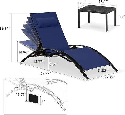 PURPLE LEAF Patio Oversized Chaise Lounge Chair Set with 2 Side Table Pool Outside Adjustable Recliner Chairs for Beach Outdoor Sunbathing Tanning Poolside Loungers Chair