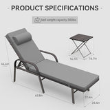3 Pieces Patio Chaise Lounge Set Outdoor PE Rattan Armrest Lounge Chair Adjustable Backrest Reclining Chair with - Photo 3