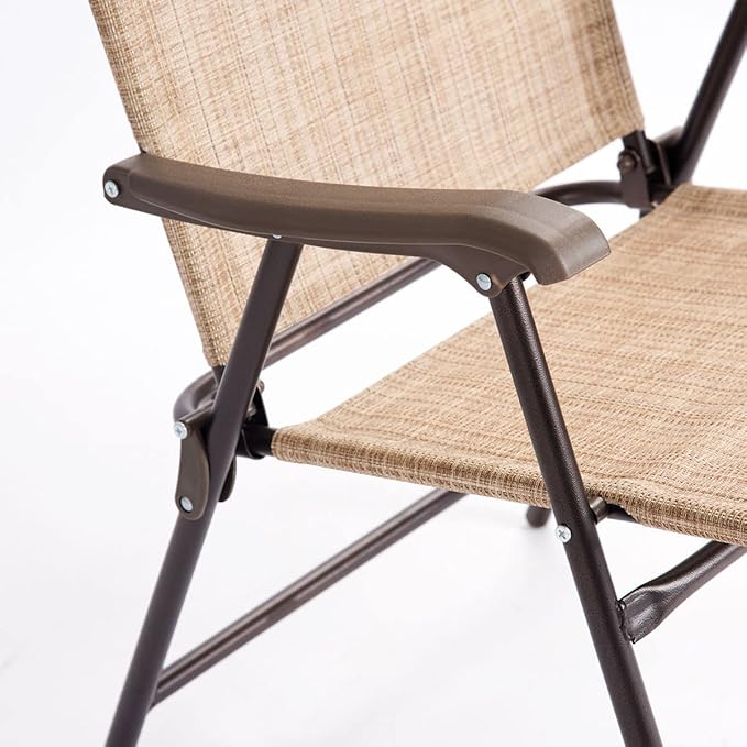 Giantex Set of 2 Patio Folding Chairs, Outdoor Patio Dining Chairs w/Armrest, Sling Back, Metal Frame - Photo 8