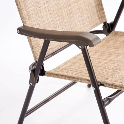Giantex Set of 2 Patio Folding Chairs, Outdoor Patio Dining Chairs w/Armrest, Sling Back, Metal Frame, Outside Use for Lawn Camping Garden Pool Beach Yard Lounge, No Assembly, Yellow