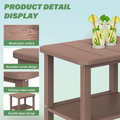 Patio Side Table, Small Rectangular HDPE Adirondack End Table for Outdoor Use in Pool, Garden, Lawn, Backyard,Brown