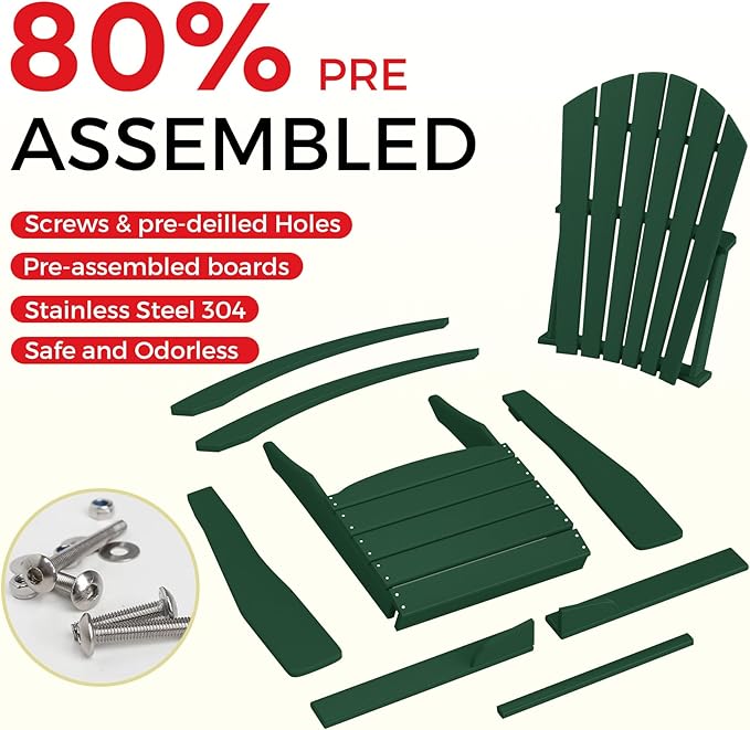 Costaelm Outdoor Adirondack Chair, All Weather Resistant Lawn Chairs Balcony Chair and Fire Pit Chairs, Deck Chairs Outdoor Porch Rocking Chair High Back HDPE Poly Lumber, Dark Green
