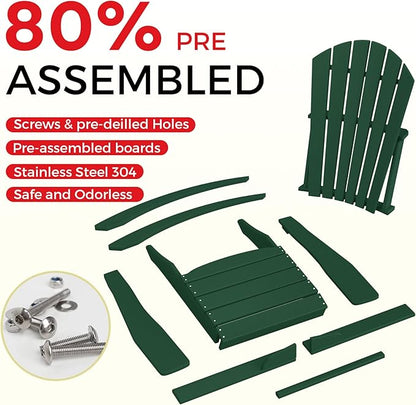 Costaelm Outdoor Adirondack Chair, All Weather Resistant Lawn Chairs Balcony Chair and Fire Pit Chairs, Deck Chairs Outdoor Porch Rocking Chair High Back HDPE Poly Lumber, Dark Green