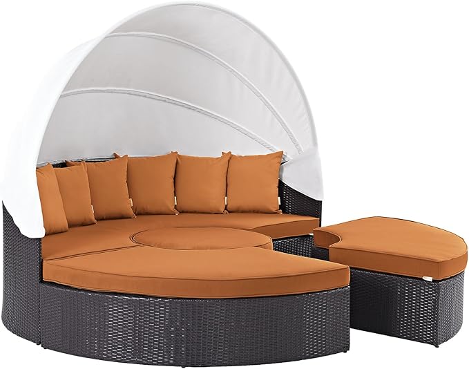 Modway Convene Wicker Rattan Outdoor Patio Retractable Canopy Round Poolside Sectional Sofa Daybed with Cushions in - Photo 4