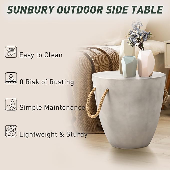 SUNBURY Outdoor Side Table Set of 2, 2 Piece Concrete Side Table Outdoor End Table - Photo 5