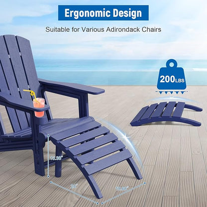 FONTOI Adirondack Ottoman, HDPE Plastic Adirondack Chair Footstool, All Weather Outdoor Footrest for Patio, Backyard, Lawn, Fire Pits, Navy Blue