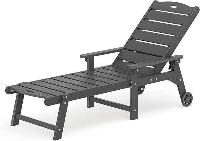 LUE BONA Outdoor Chaise Lounge, HDPS Chaise Lounger, 5 Positions Adjustable Lounge Chairs - Photo 8