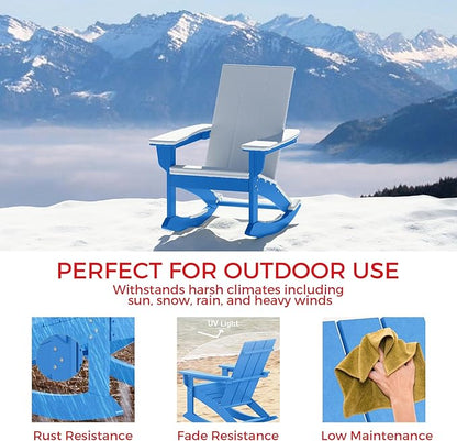 Costaelm Outdoor Adirondack Chair, All Weather Resistant Lawn Chairs Balcony Chair and Fire Pit Chairs, Patio Chair Outdoor Porch Rocking Chair High Back HDPE Poly Lumber, Pacific Blue