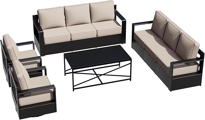 Outdoor Aluminum Furniture Set, 4-Piece Patio Conversation Set, 2 Swivel Chairs, 2 Sofa and 1 Table - Photo 9
