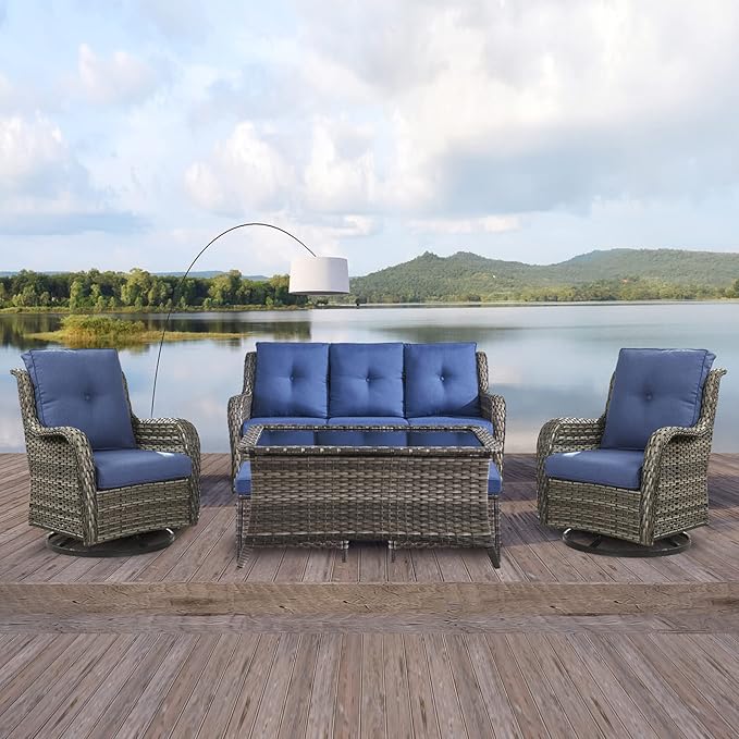 Rilyson Wicker Patio Furniture Set - 6 PC Rattan Outdoor Sectional Conversation Sets with 2 Swivel Rocking Chairs - Photo 7