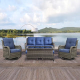 Rilyson Wicker Patio Furniture Set - 6 PC Rattan Outdoor Sectional Conversation Sets with 2 Swivel Rocking Chairs - Photo 7