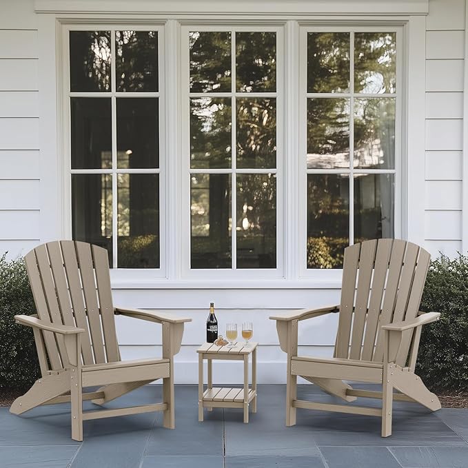 IVY&LANE Adirondack Chairs Set of 2 | Wood Grain HDPE Plastic | Outdoor Fire Pit Chairs | Oversized | All-Weather | Dark Brown | for Outside Deck Backyard Patio Poolside Porch Lawn