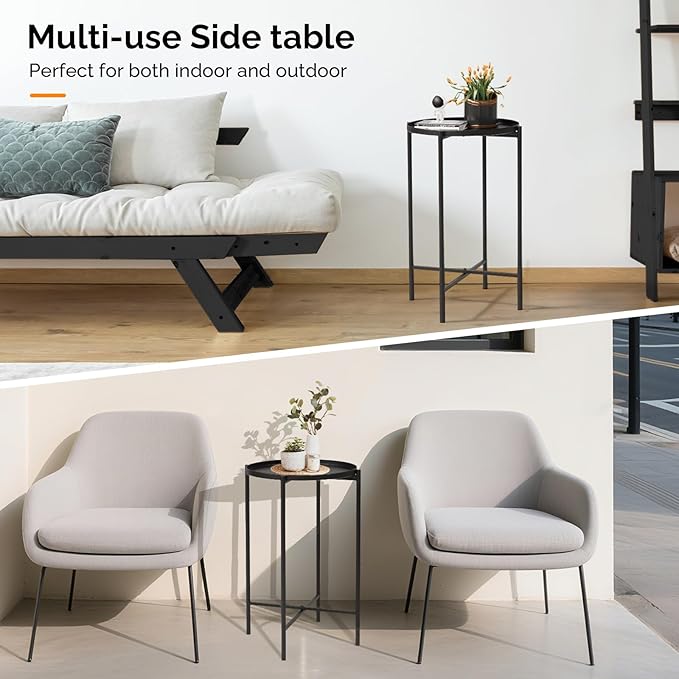 VINGLI Round Metal Side Table with Removable Tray, Outdoor Patio Coffee Table, Waterproof End Table for Small Spaces - Photo 6