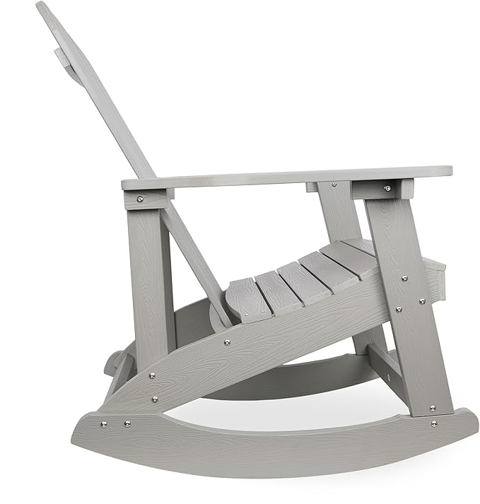 Alpine Corporation 39" H Outdoor Adirondack Rocking Chair with Classic Ergonomic Design Patio Seating Furniture and Accessories, Light Gray