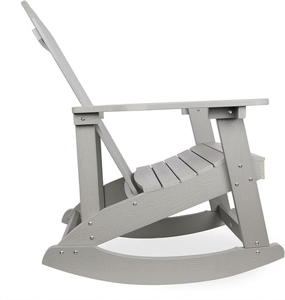 Alpine Corporation 39" H Outdoor Adirondack Rocking Chair with Classic Ergonomic Design Patio Seating Furniture and Accessories, Light Gray