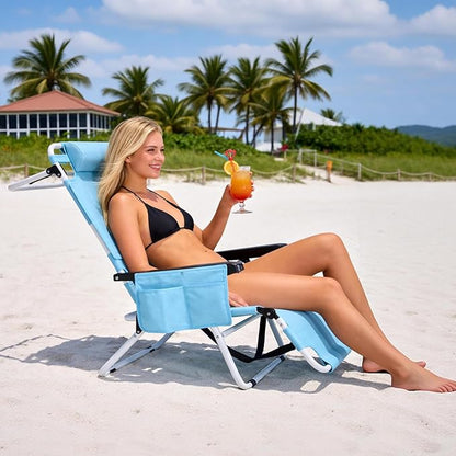 DoCred Heavy Duty Tanning Chair with Face Hole, Adjustable 5-Position Folding Chaise Lounge Chairs for Outside, Portable Lay Flat Beach Lounge Chair for Outdoor Sunbathing Beach Pool Lawn Camping