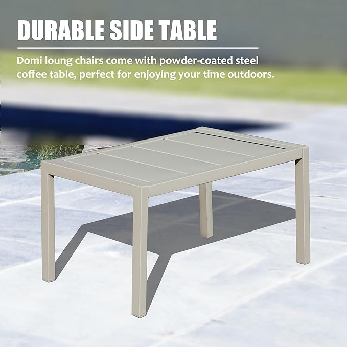 Domi Patio Chaise Lounge Set of 3, Aluminum Pool Lounge Chairs with Side Table - Photo 7