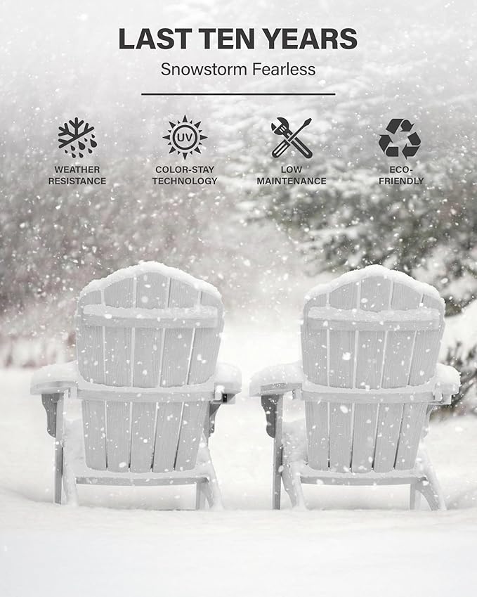 Oversized Plastic Adirondack Chair Set of 2 with Cup-Holder (Large Dual-Purpose), Weather Resistant, Poly Lumber Outdoor Chairs Duty Rating Widely Used in Patio, Lawn, Outside, Garden Chair-White
