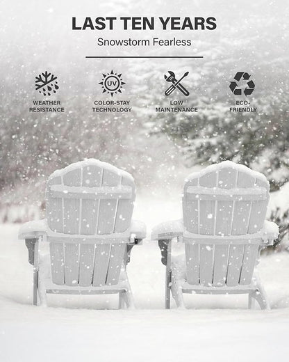 Oversized Plastic Adirondack Chair Set of 2 with Cup-Holder (Large Dual-Purpose), Weather Resistant, Poly Lumber Outdoor Chairs Duty Rating Widely Used in Patio, Lawn, Outside, Garden Chair-White