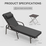 3 Pieces Patio Chaise Lounge Set Outdoor PE Rattan Armrest Lounge Chair Adjustable Backrest Reclining Chair with - Photo 3