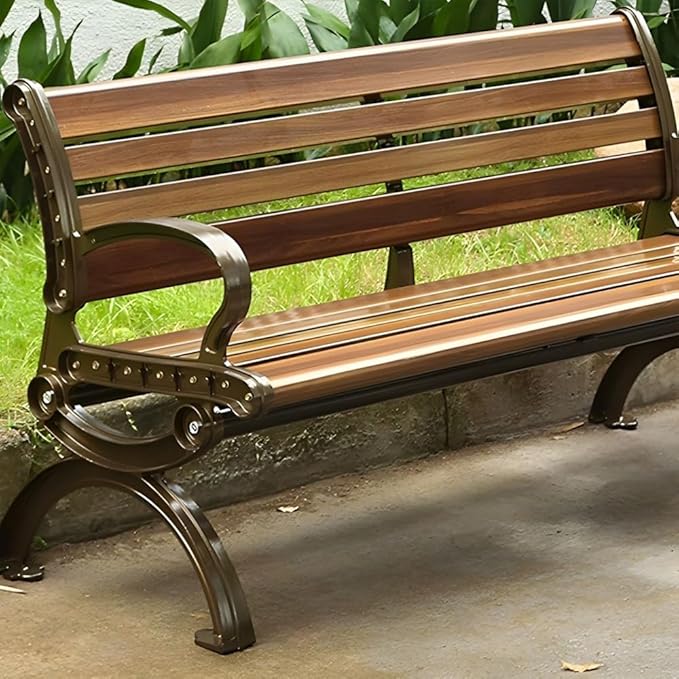 LITFAD Wooden Outdoor Bench Garden Bench with Backrest and Armrest Outdoor Furniture Park Bench for Patio, Lawn, Balcony, Yard, Porch-47 L x 16" W x 29" H,Tan