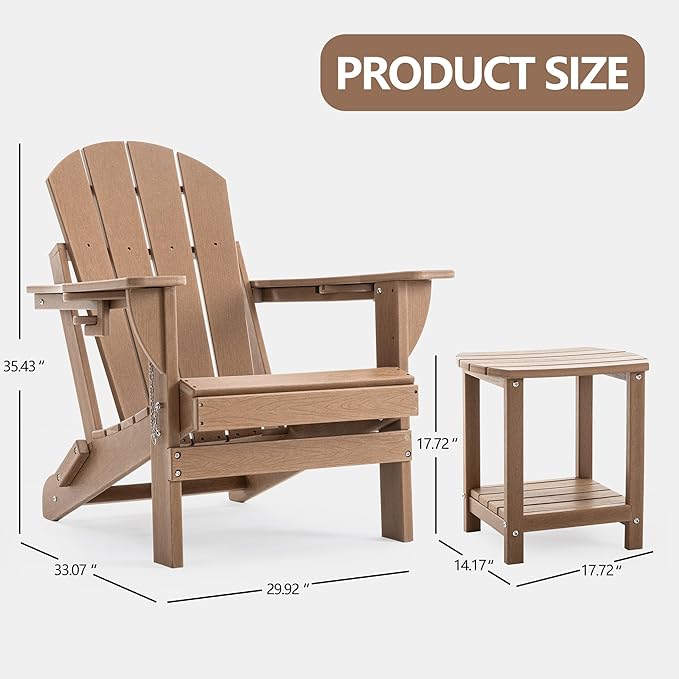 4 Chairs & 2 Tables Folding Adirondack Chair Set with Table – HDPE Weatherproof Outdoor Patio Chairs with Reclining - Photo 3