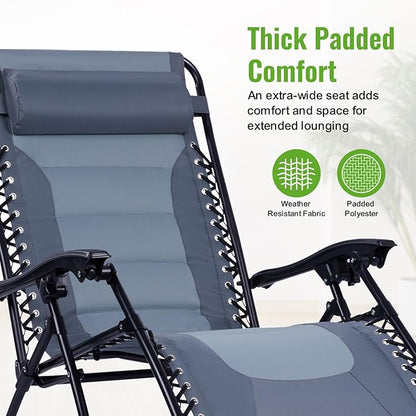 Backyard Expressions Deluxe XL Padded Recliner Zero Gravity Chair – Ergonomic Anti-Gravity Lounger with Folding Design, Side Tray, and Adjustable Headrest